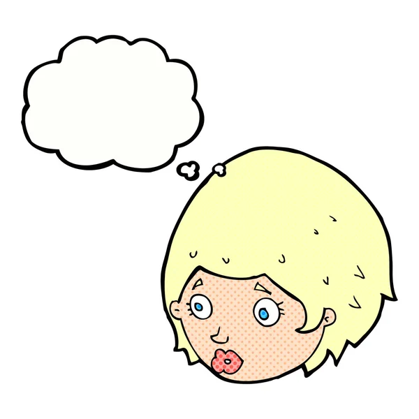 Fille de dessin animé avec expression concernée avec bulle de pensée — Image vectorielle