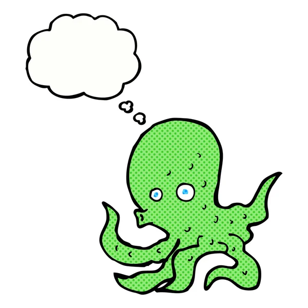 Pulpo de dibujos animados con burbuja de pensamiento — Vector de stock