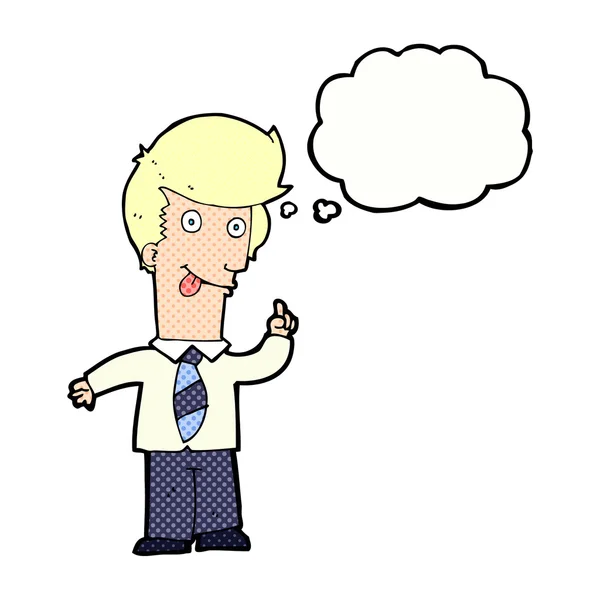 Cartoon homem de escritório com ideia louca com bolha de pensamento — Vetor de Stock