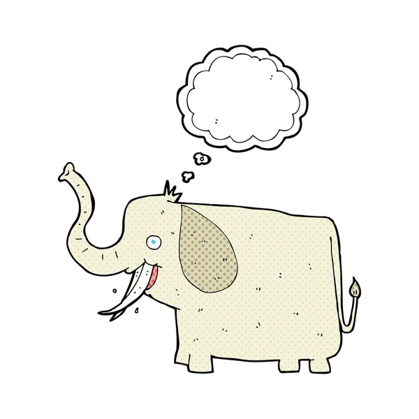Γελοιογραφία ευτυχισμένη ελέφαντα με σκέψη φούσκα — Διανυσματικό Αρχείο