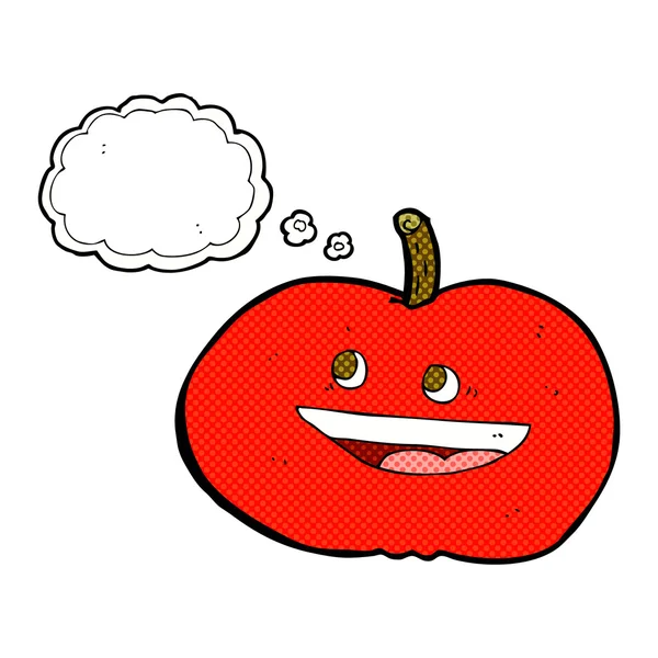 Dibujos animados manzana feliz con burbuja de pensamiento — Vector de stock
