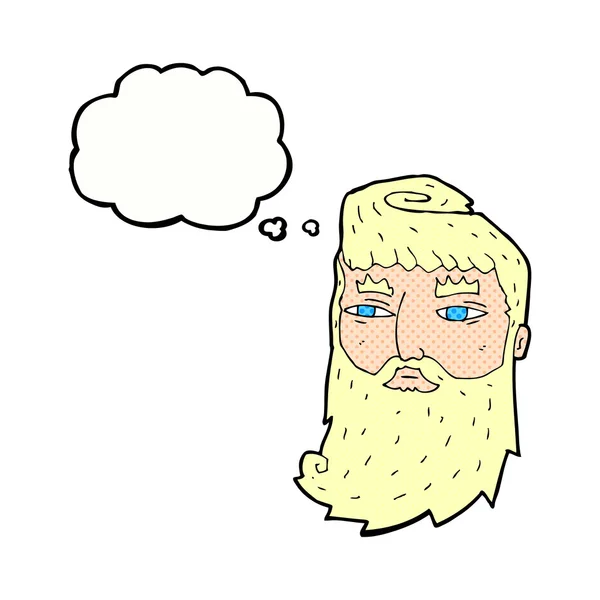 Desenho animado barbudo homem com pensamento bolha — Vetor de Stock