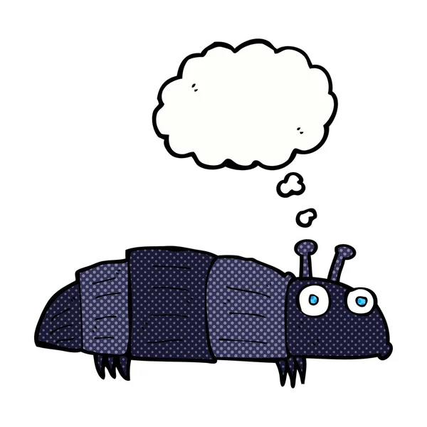 Desen animat bug cu bule de gândire — Vector de stoc
