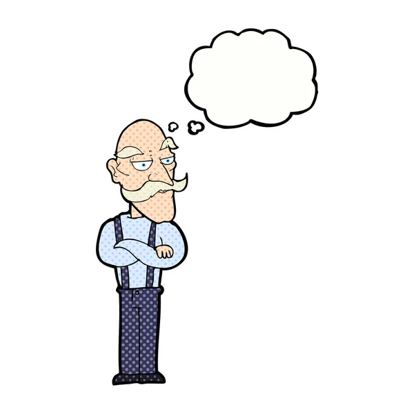 Cartoon bored old man with thought bubble — Stock Vector