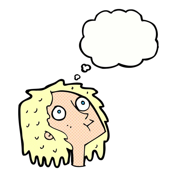 Dibujos animados mujer mirando con burbuja de pensamiento — Vector de stock