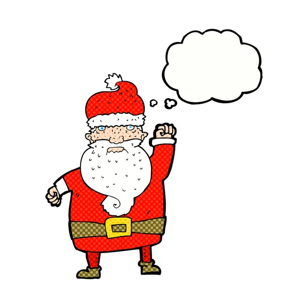 Cartoon boos santa claus met gedachte zeepbel — Stockvector