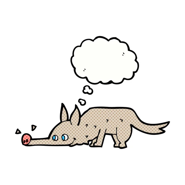 Dibujos animados perro olfateando piso con burbuja de pensamiento — Vector de stock