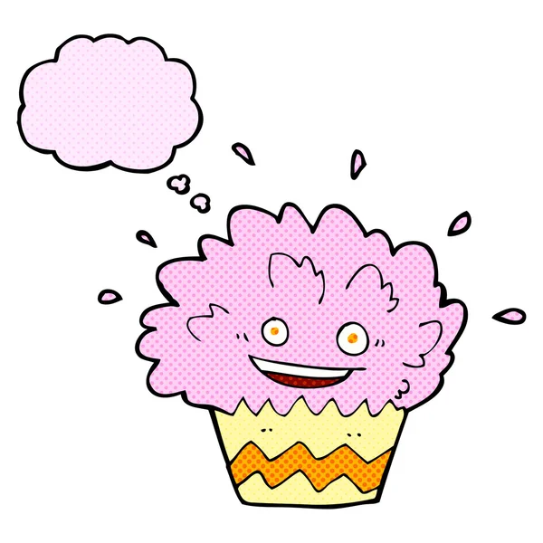 Γελοιογραφία έκρηξη cupcake με σκέψη φούσκα — Διανυσματικό Αρχείο