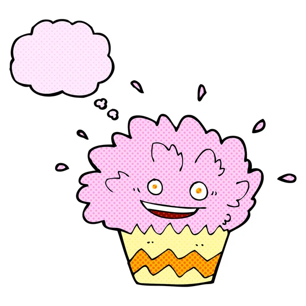 Dessin animé explosant cupcake avec bulle de pensée — Image vectorielle