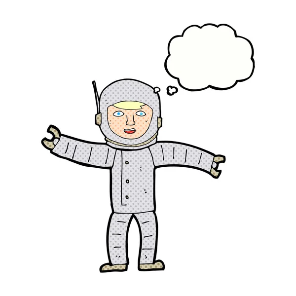 Dibujos animados hombre del espacio con burbuja de pensamiento — Vector de stock