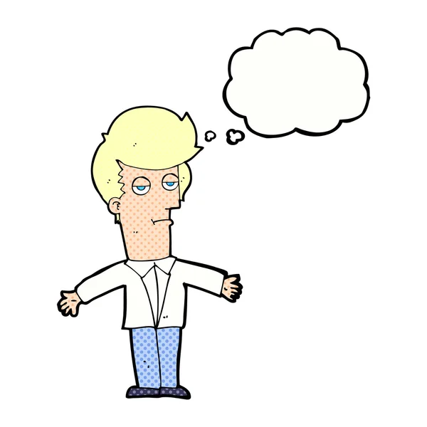 Hombre aburrido de dibujos animados con burbuja de pensamiento — Vector de stock