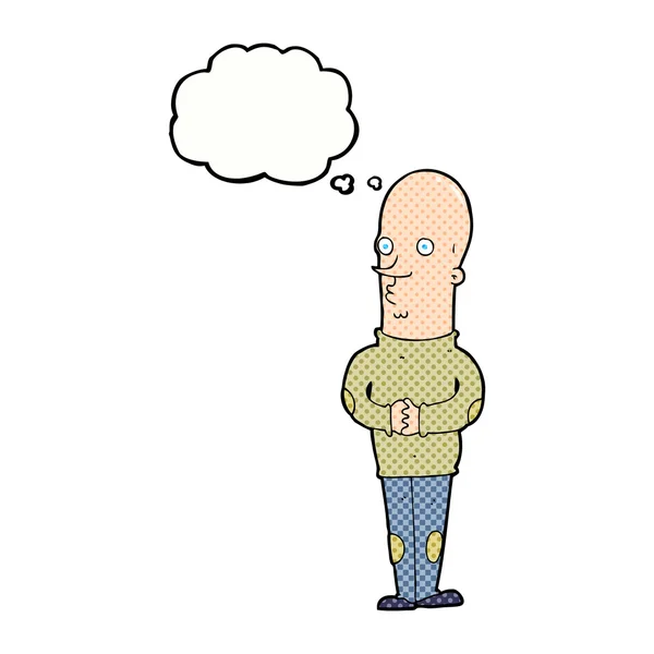 Cartoon funny bald man with thought bubble — Stock Vector