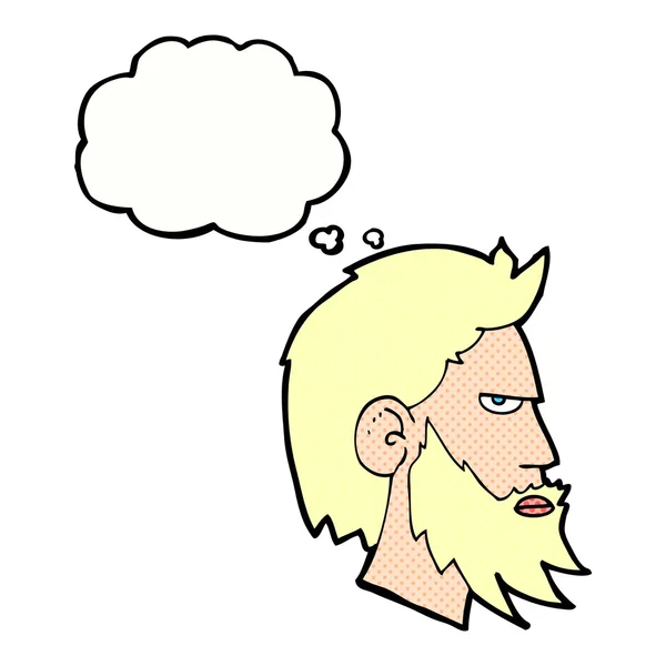 Homem dos desenhos animados com barba com bolha de pensamento — Vetor de Stock