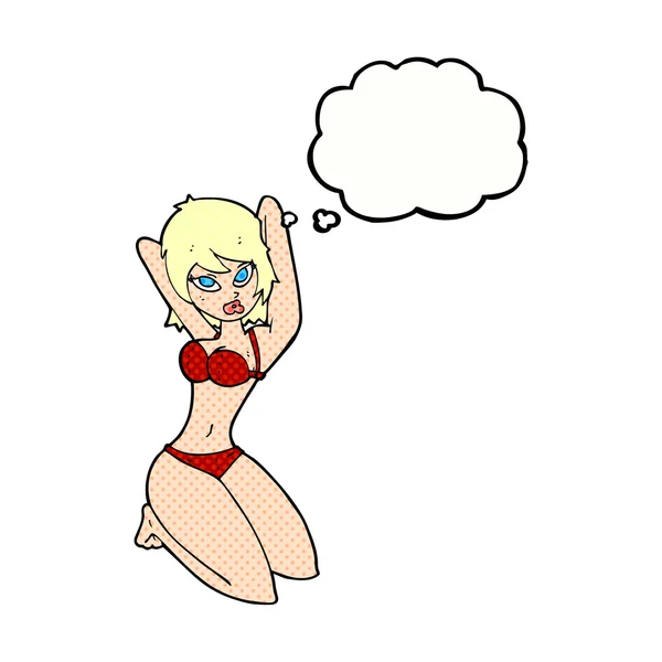 Cartoon sexy vrouw poseren met gedachte zeepbel — Stockvector