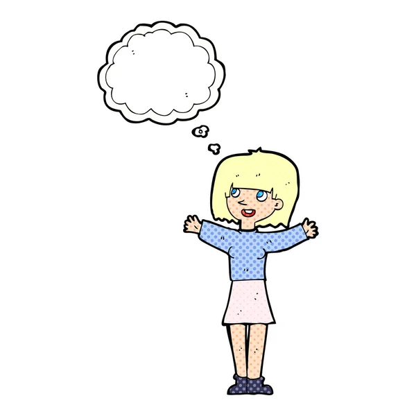 Cartoon opgewonden vrouw met gedachte bubble — Stockvector