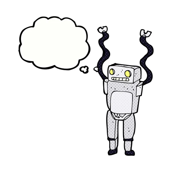Robot divertido de dibujos animados con burbuja de pensamiento — Vector de stock
