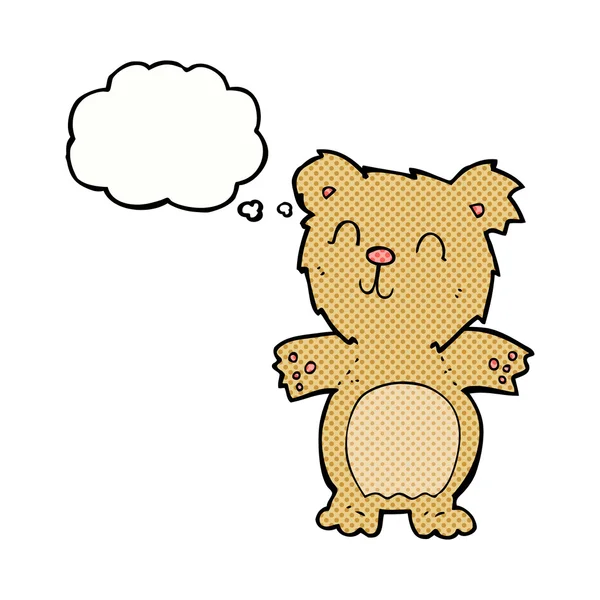 Desenho animado bonito ursinho de pelúcia com bolha pensamento — Vetor de Stock