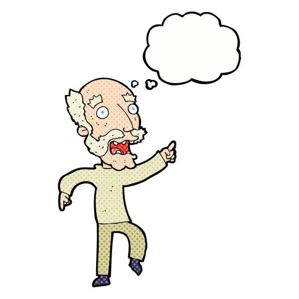 Dibujos animados asustado anciano con burbuja de pensamiento — Vector de stock