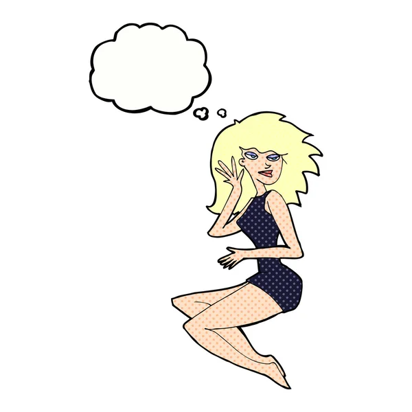 Cartoon sexy vrouw met gedachte zeepbel — Stockvector