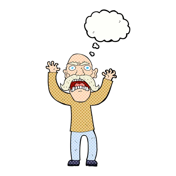 Dessin animé vieil homme en colère avec bulle de pensée — Image vectorielle