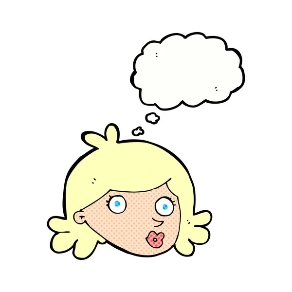 Cartoon mooi gezicht met gedachte zeepbel — Stockvector