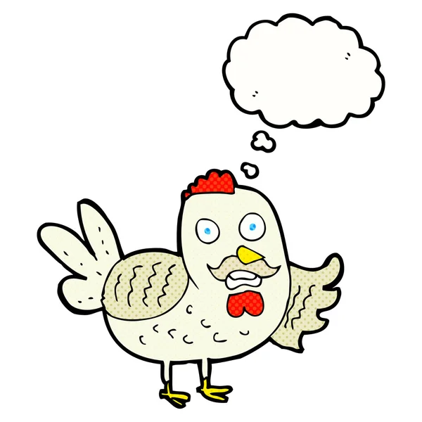 Dibujos animados viejo gallo con burbuja de pensamiento — Vector de stock