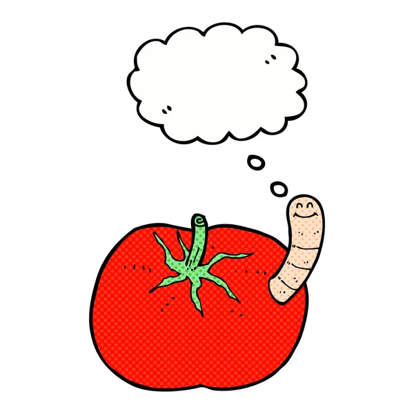 Düşünce baloncuklu solucanlı domates. — Stok Vektör