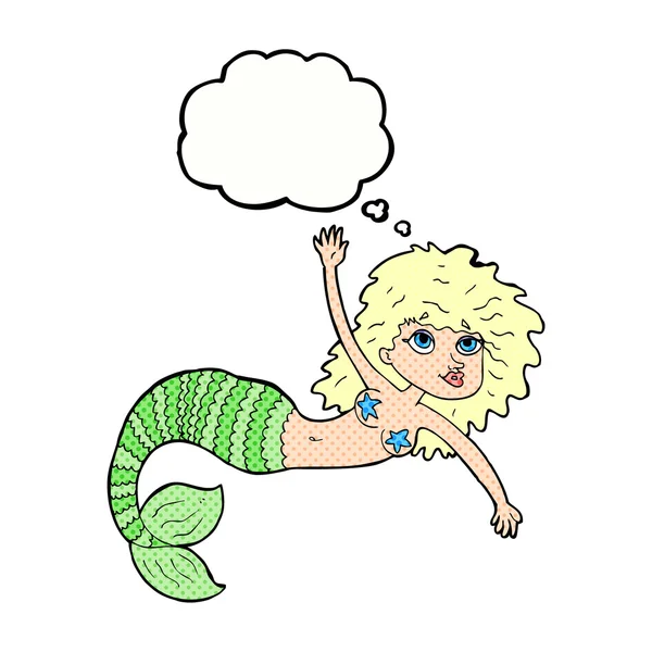 Cartoon pretty mermaid with thought bubble — Stock Vector