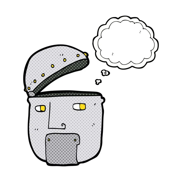 Cabeza de robot de dibujos animados con burbuja de pensamiento — Vector de stock