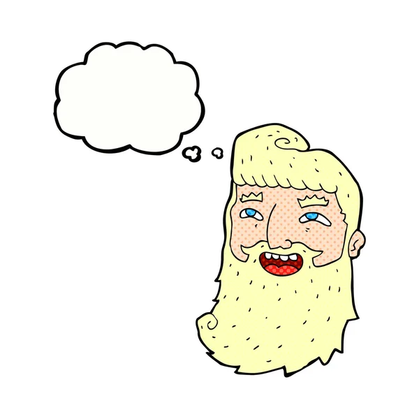 Мультяшний чоловік з бородою сміється з мисленням бульбашки — стоковий вектор