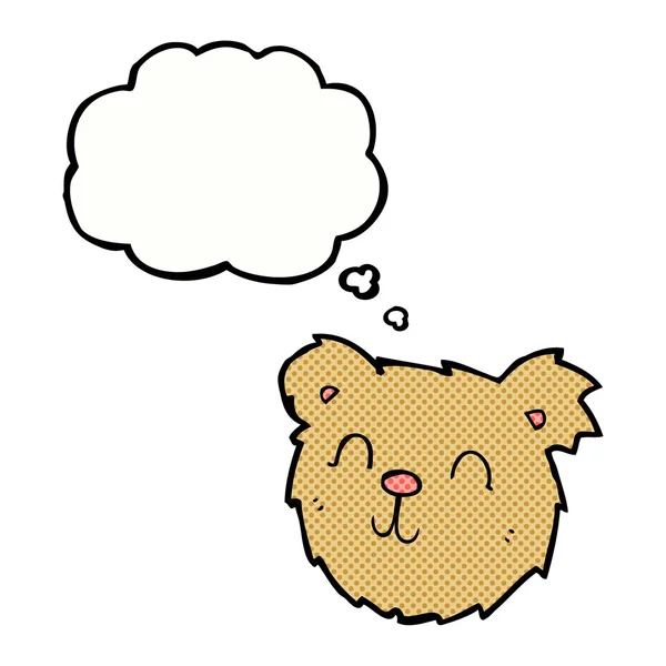 Cartone animato felice orsacchiotto faccia con bolla di pensiero — Vettoriale Stock
