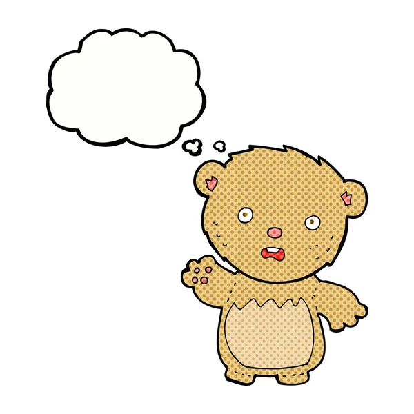 Cartone animato preoccupato orsacchiotto con bolla di pensiero — Vettoriale Stock
