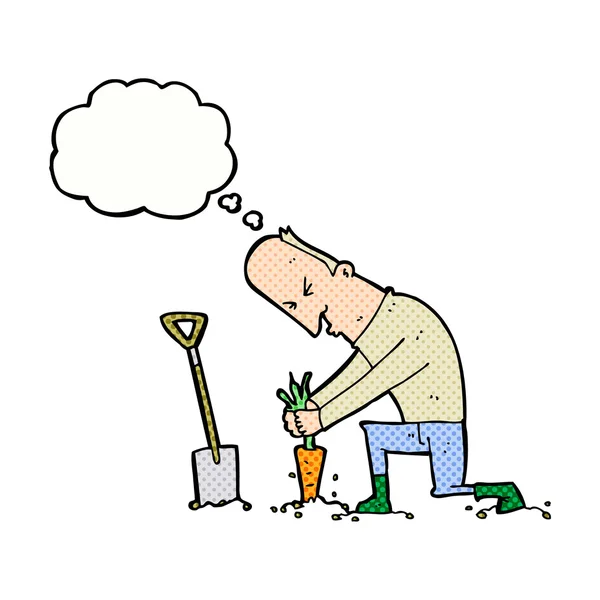 Cartoon tuinman met gedachte zeepbel — Stockvector