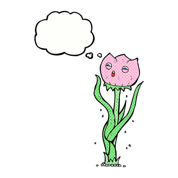 Cartoon bloem met gedachte zeepbel — Stockvector