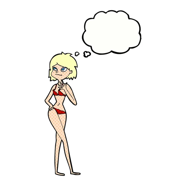 Cartoon-Frau im Bikini mit Gedankenblase — Stockvektor