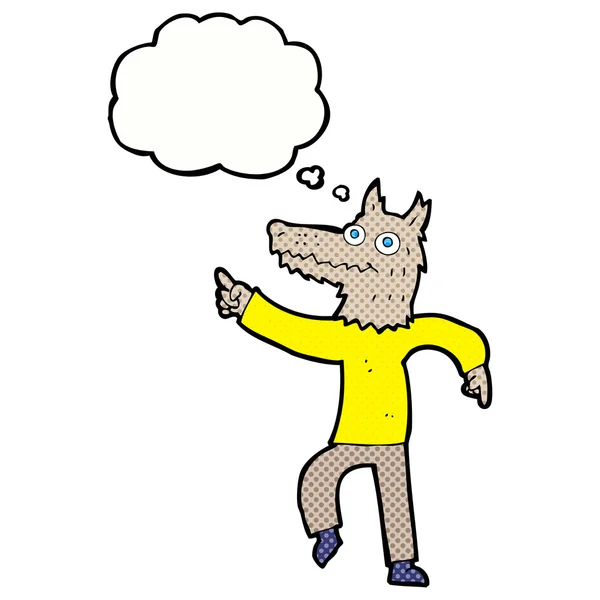 Cartoon wolf man met gedachte zeepbel — Stockvector