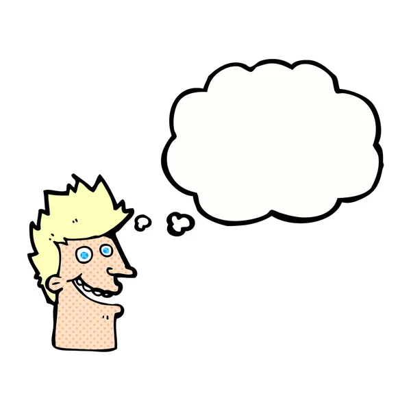Cartoon gelukkig man gezicht met gedachte zeepbel — Stockvector
