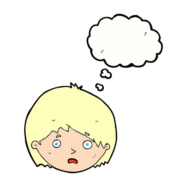 Cartoon unhappy boy with thought bubble — Stock Vector