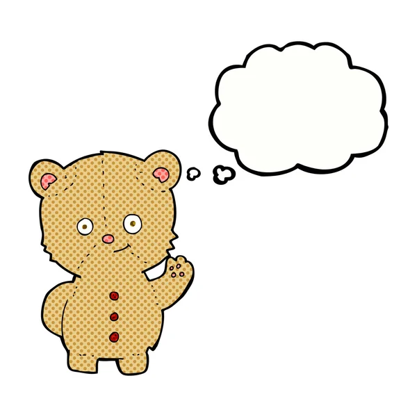 Tekenfilm teddybeer zwaaien met gedachte zeepbel — Stockvector