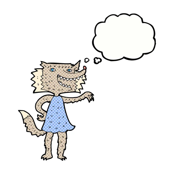 Cartoon Wolf Mädchen mit Gedankenblase — Stockvektor