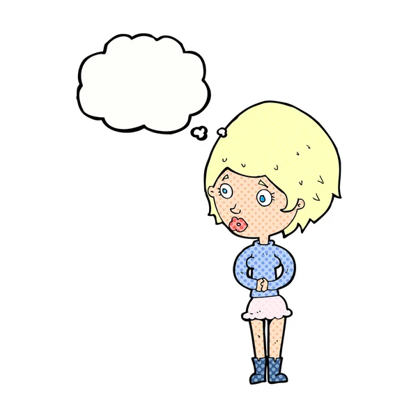 Dibujos animados mujer preocupada con burbuja de pensamiento — Vector de stock
