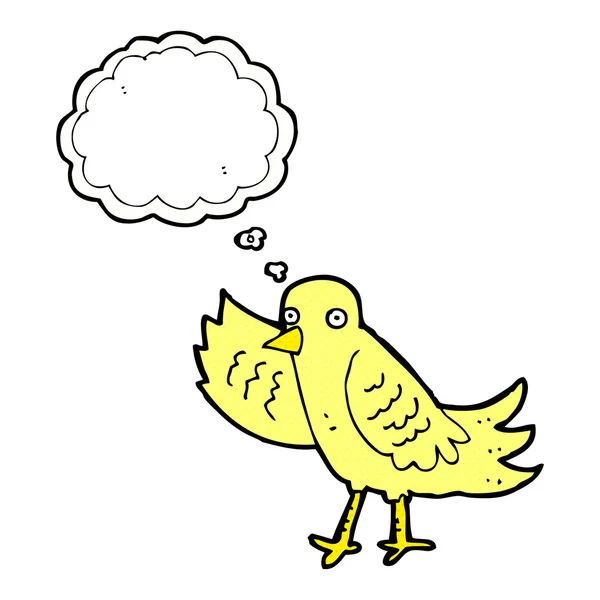Cartoon waving bird with thought bubble — Stock Vector