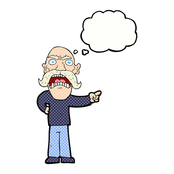 Hombre viejo enojado de dibujos animados con burbuja de pensamiento — Vector de stock