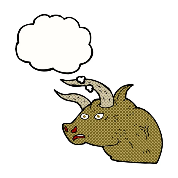 Tête de taureau en colère dessin animé avec bulle de pensée — Image vectorielle