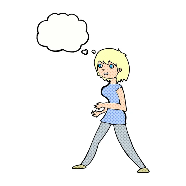 思考の泡で歩く漫画の女性 — ストックベクタ