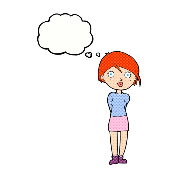 Cartoon surprised girl with thought bubble — Stock Vector