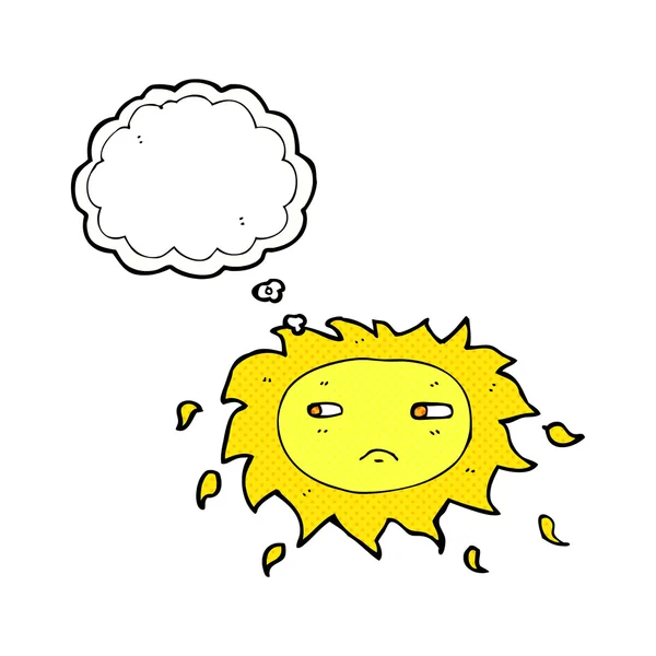 Cartoon sad sun with thought bubble — Stock Vector