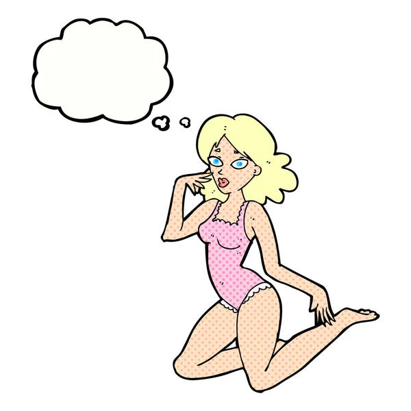 内衣与思想泡泡的卡通女人 — 图库矢量图片