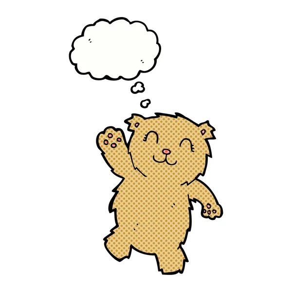 Kreslený mávající medvídek s myšlenkovou bublinou — Stockový vektor