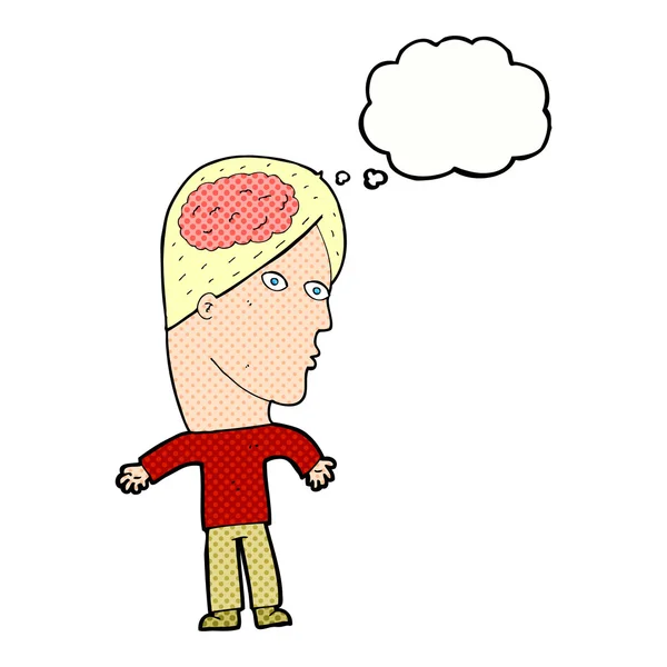 Człowiek z kreskówki z symbolem mózgu z bańki myślowej — Wektor stockowy